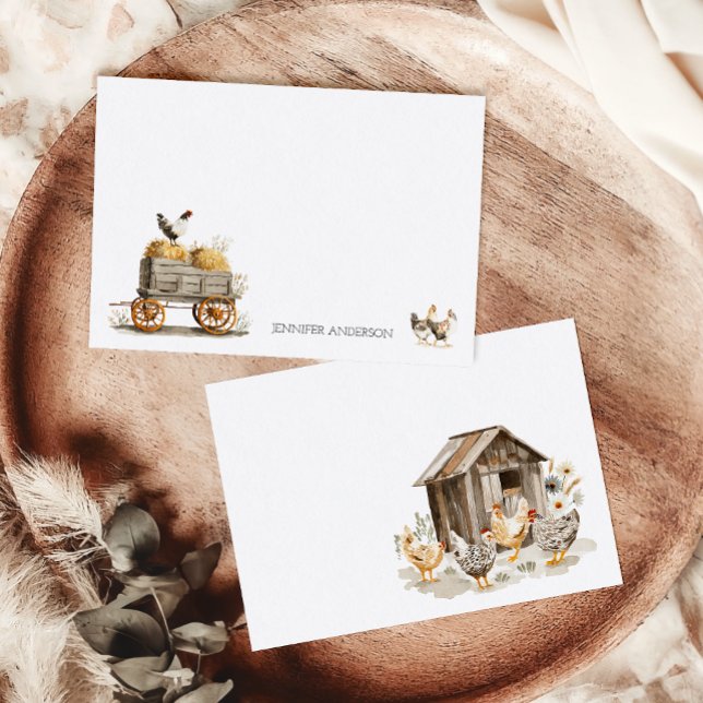 Rustic Farmhouse Chickens Monogram Personalized Note Card (Creator Uploaded)