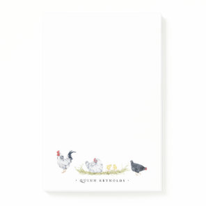 Rustic Farmhouse Chickens | Monogram Stationery Post-it Notes