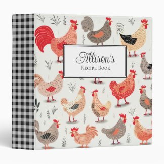 Rustic Farmhouse Chickens Vintage Recipe Custom 3 Ring Binder