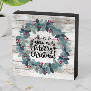 Rustic Farmhouse Chippy Wood Christmas Wreath Wooden Box Sign