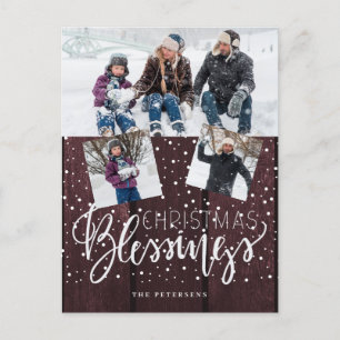 Rustic farmhouse Christmas blessings 3 photos Holiday Postcard