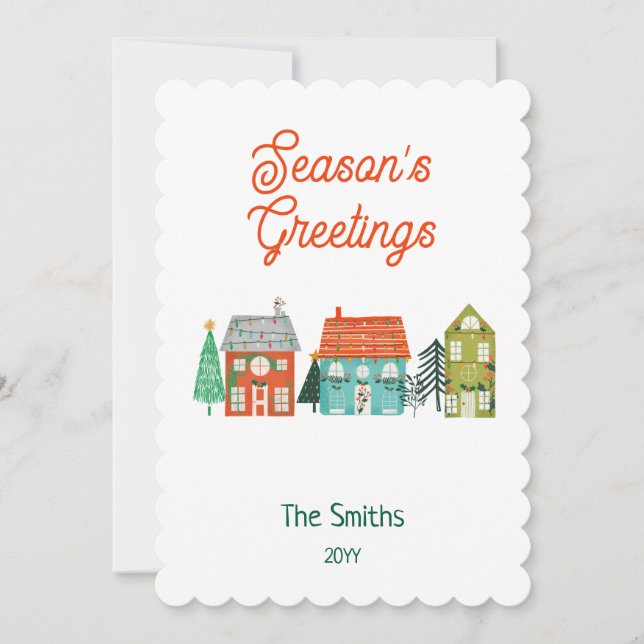 Rustic Farmhouse Christmas Houses Holiday Card (Front)