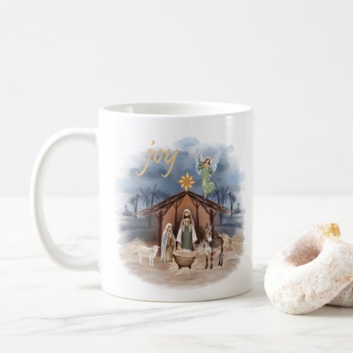 Rustic Farmhouse Christmas Joy Nativity Coffee Mug