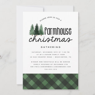Rustic Farmhouse Christmas Party Buffalo Plaid Invitation