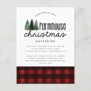 Rustic Farmhouse Christmas Plaid Party Invitation Postcard