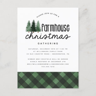 Rustic Farmhouse Christmas Plaid Party Invitation Postcard