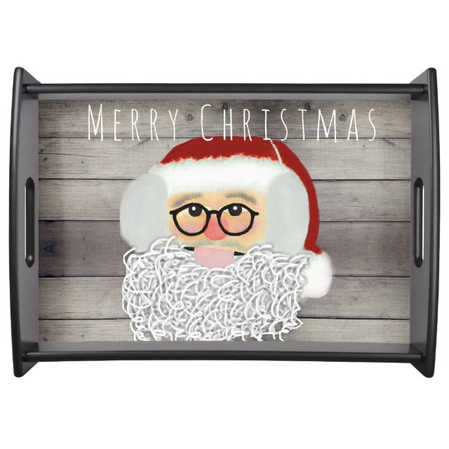 Rustic Farmhouse Christmas Santa Claus Wooden Serving Tray (Front)