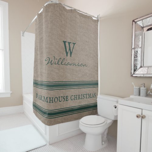 Rustic Farmhouse Christmas Ticking Burlap Shower  Shower Curtain