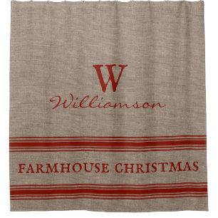 Rustic Farmhouse Christmas Ticking Stripe  Shower Curtain