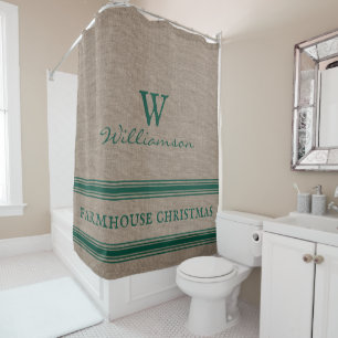 Rustic Farmhouse Christmas Ticking Stripe  Shower  Shower Curtain