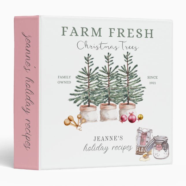 Rustic Farmhouse Christmas Tree Recipe Organizer 3 Ring Binder (Front/Spine)