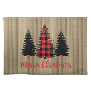 Rustic Farmhouse Christmas Tree Trio Cloth Placemat