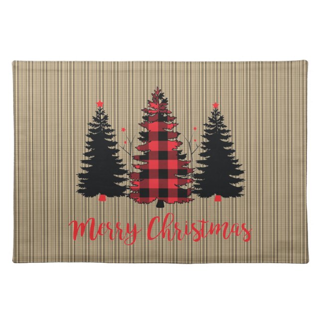Rustic Farmhouse Christmas Tree Trio Cloth Placemat (Front)