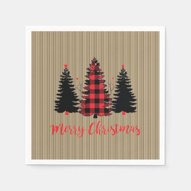 Rustic Farmhouse Christmas Tree Trio Napkins (Front)