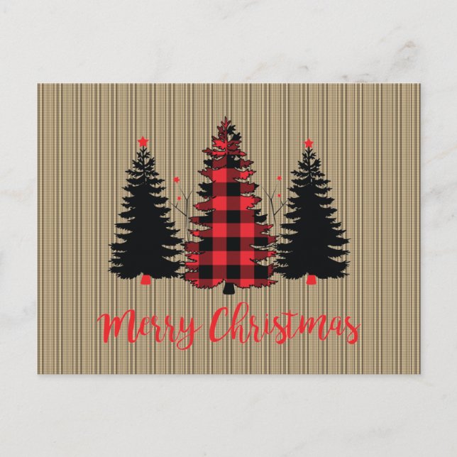 Rustic Farmhouse Christmas Tree Trio Postcard (Front)