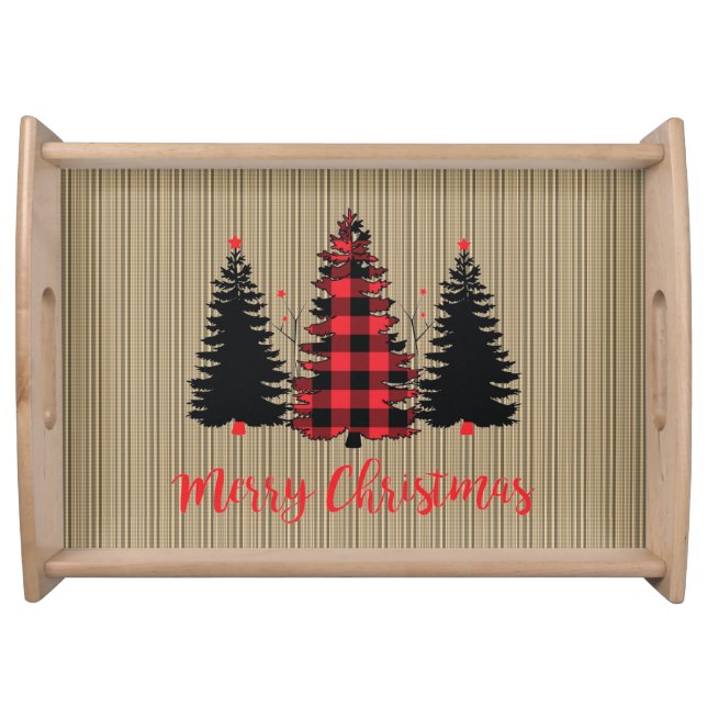 Rustic Farmhouse Christmas Tree Trio Serving Tray (Front)