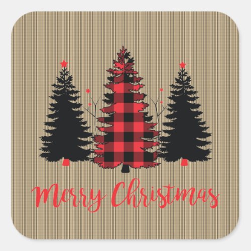 Rustic Farmhouse Christmas Tree Trio Square Sticker