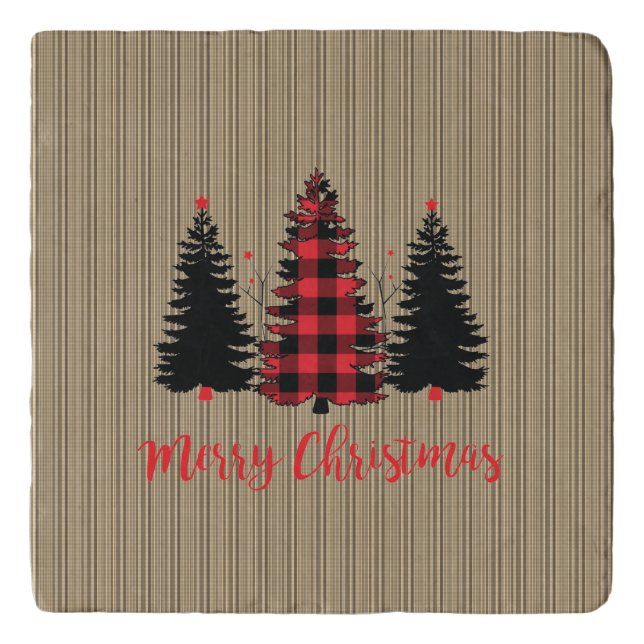 Rustic Farmhouse Christmas Tree Trio Trivet (Front)