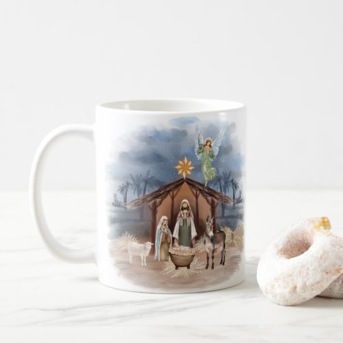 Rustic Farmhouse Christmas Watercolor Nativity Coffee Mug