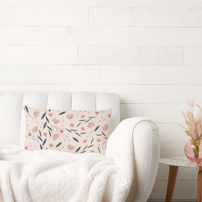 Rustic Farmhouse Coral Florals Lumbar Pillow (Couch)