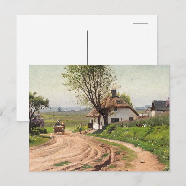 Rustic Farmhouse Cottage Summer Road Art Postcard (Front/Back)