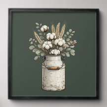 Rustic Farmhouse Cotton Arrangement | Vintage Milk