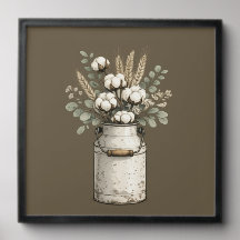 Rustic Farmhouse Cotton Arrangement | Vintage Milk