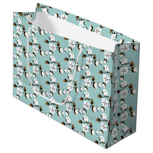 Rustic Farmhouse Cotton Flowers  Teal Large Gift Bag