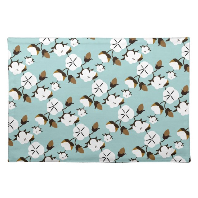 Rustic Farmhouse Cotton Flowers & Teal Placemat (Front)