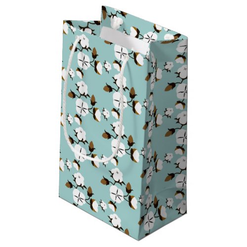 Rustic Farmhouse Cotton Flowers  Teal Small Gift Bag
