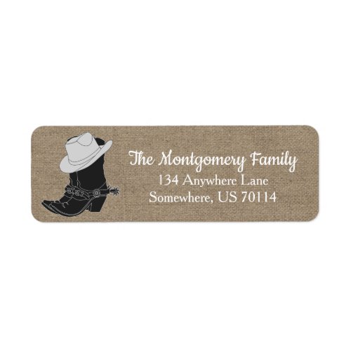 Rustic Farmhouse Country Cowboy Boots Faux Burlap Label