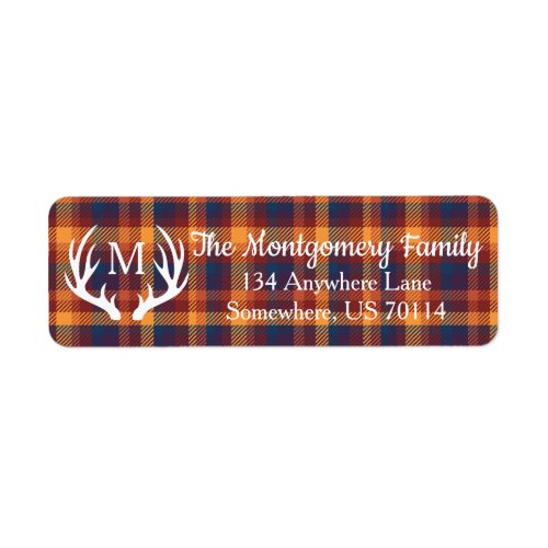 Rustic Farmhouse Country Deer Antlers Fall Plaid Label