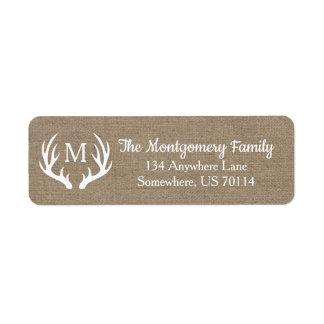 Rustic Farmhouse Country Deer Antlers Faux Burlap Label
