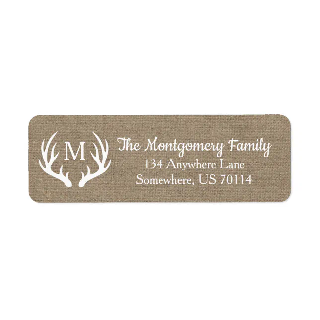Rustic Farmhouse Country Deer Antlers Faux Burlap Label | Zazzle
