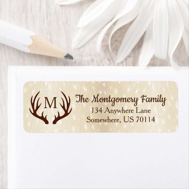 Rustic Farmhouse Country Deer Antlers Fawn Fur Label (Insitu)