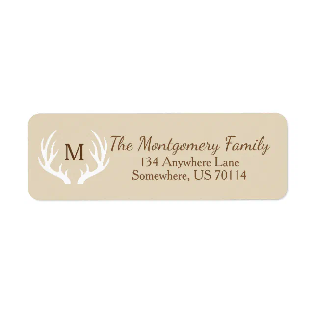 Rustic Farmhouse Country Deer Antlers & Initial Label | Zazzle