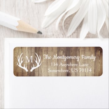 Rustic Farmhouse Country Deer Antlers Wood Planks Label by GrudaHomeDecor at Zazzle