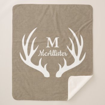 Rustic Farmhouse Country Faux Burlap & Deer Antler Sherpa Blanket by GrudaHomeDecor at Zazzle