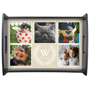 Rustic Farmhouse Country Laurels Family 5 Photos Serving Tray