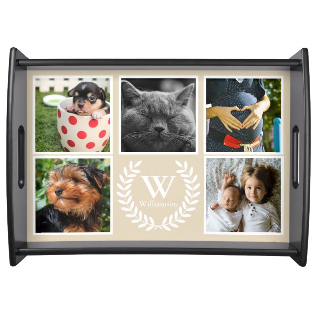 Rustic Farmhouse Country Laurels Family 5 Photos Serving Tray (Front)