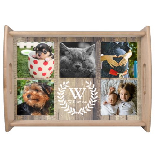 Rustic Farmhouse Country Laurels Family 5 Photos Serving Tray