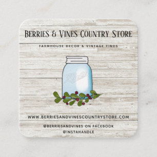 Rustic Farmhouse Country Mason Jar Wood Square Business Card