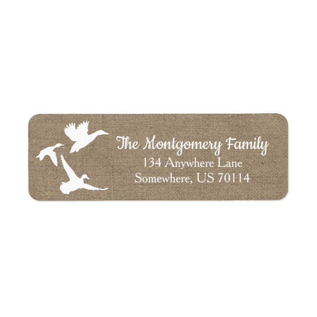 Rustic Farmhouse Country White Ducks Faux Burlap Label (Front)