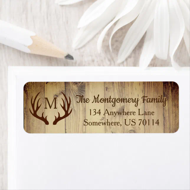 Rustic Farmhouse Country Wood Deer Antlers Label | Zazzle
