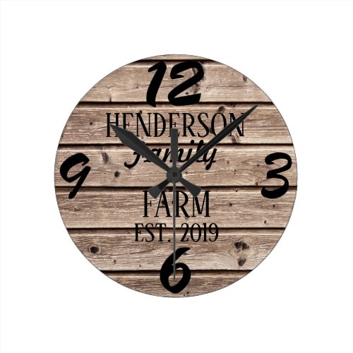 Rustic Farmhouse Country Wooden Wood Grain Custom Round Clock