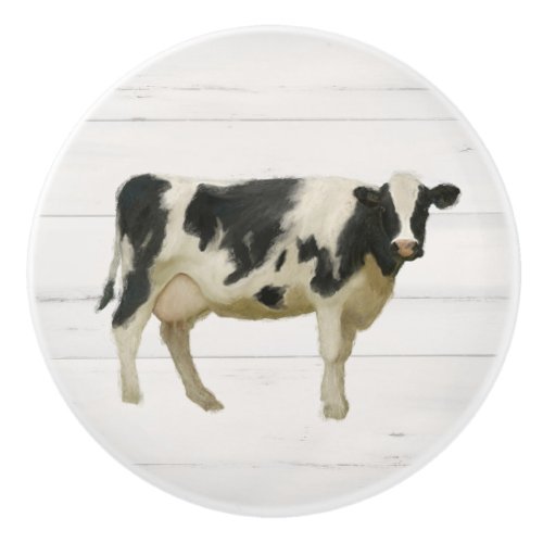 Rustic Farmhouse Cow Black n White Shiplap Wood Ce Ceramic Knob