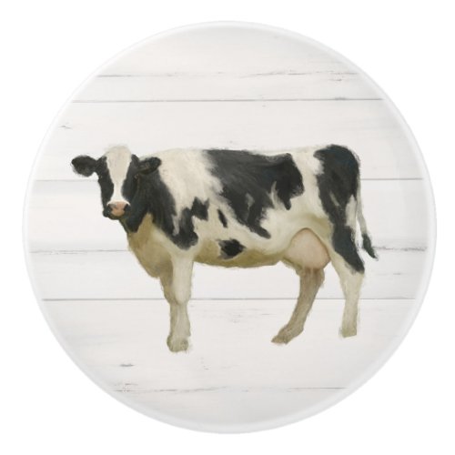 Rustic Farmhouse Cow Black n White Shiplap Wood Ceramic Knob