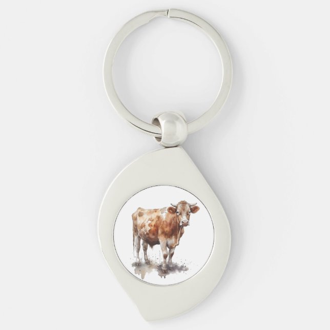  Rustic Farmhouse Cow Portrait Keychain (Front)