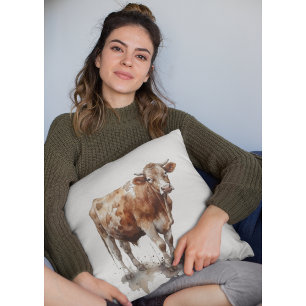 Rustic Farmhouse Cow Portrait Throw Pillow