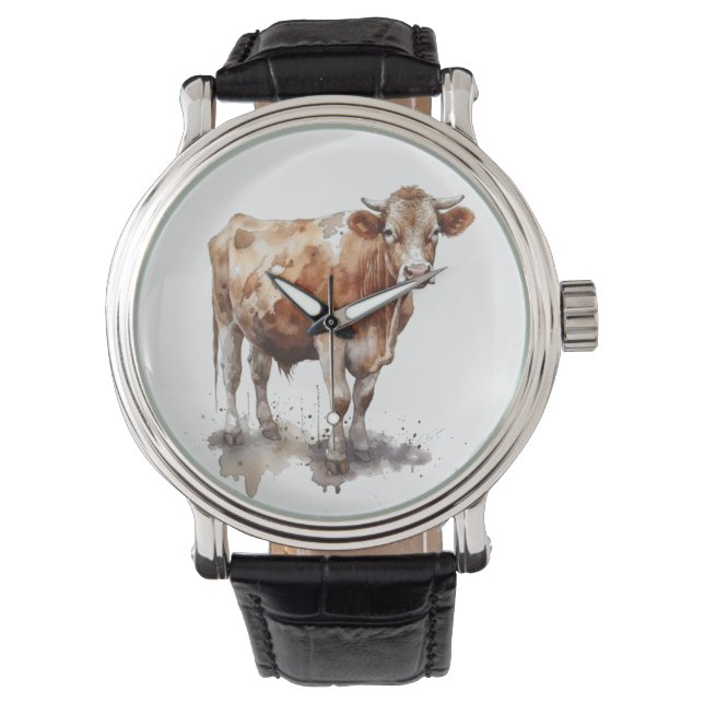 Rustic Farmhouse Cow Portrait  Watch (Front)